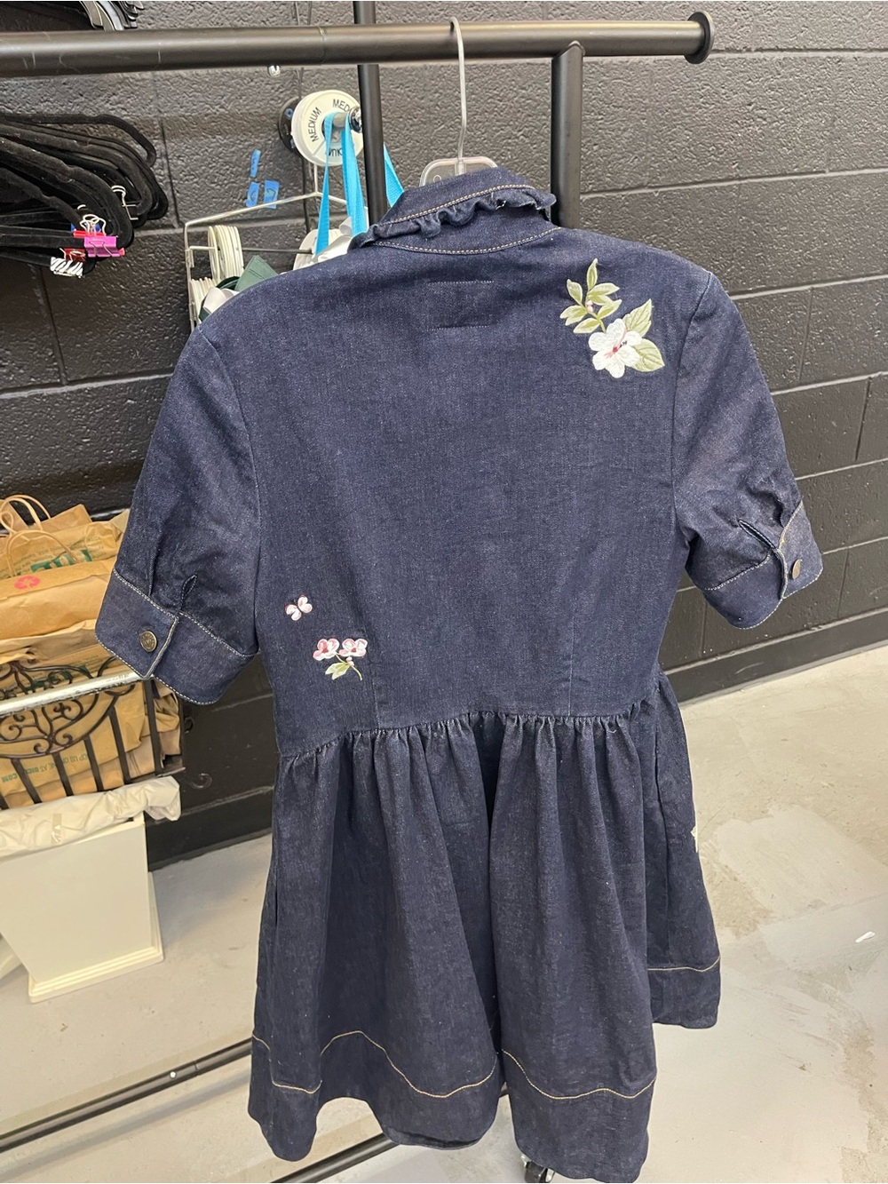 kate spade Navy Denim Shirt Dress with floral Stitching - Picture 4 of 7